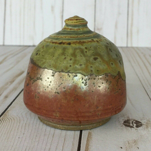 Studio Art Pottery Jar Lid Only Brown & Green Earthtones Country Style Signed - Picture 9 of 9